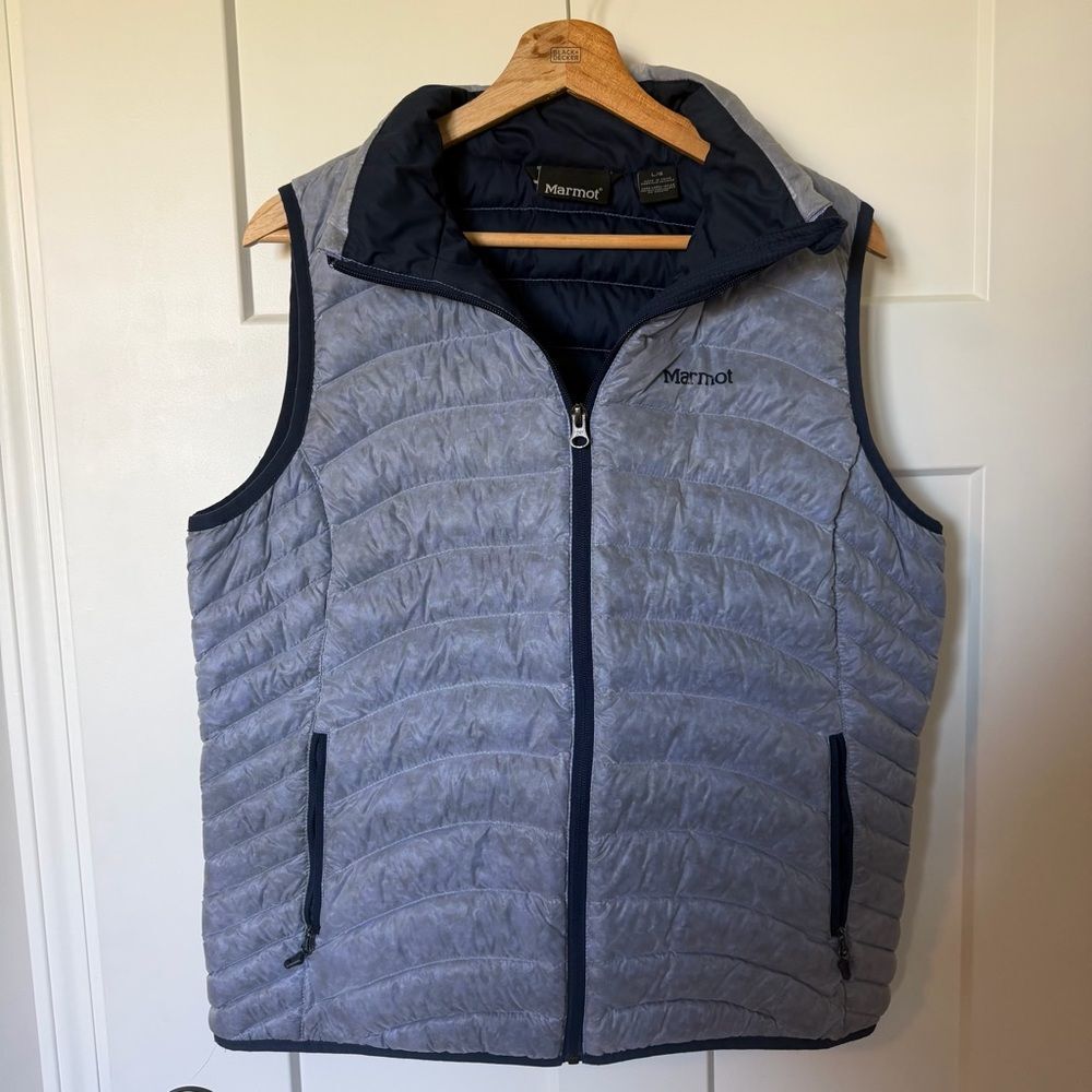 Marmot Womens Lightweight Quilted Puffer Vest Zip Up Blue Purple Large EUC
